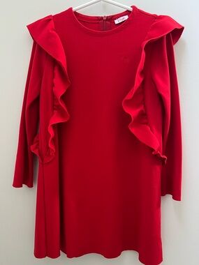 Il Gufo Red Ruffle-Trim Long Sleeve Dress